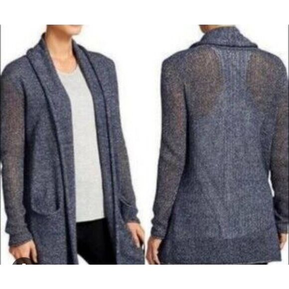 Athleta Open Front Cardigan Size XXS Heather Blue Cashmere Linen Blend, oversize - Picture 1 of 7